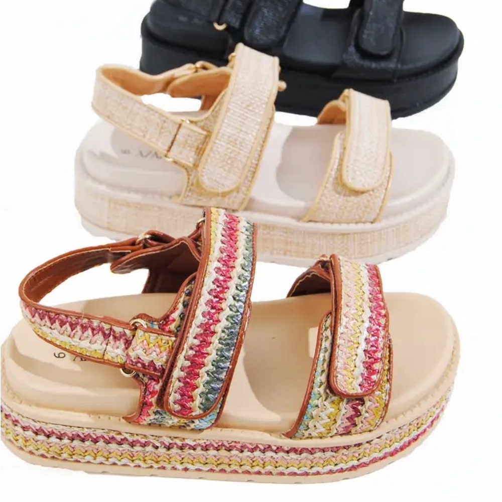 Multi woven platform strap sandal